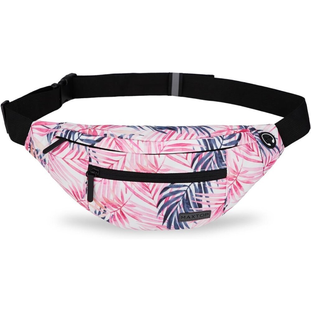 Women Men Pink Leaf Large Crossbody Fanny Pack Belt Bag Hands-Free Waist Pack